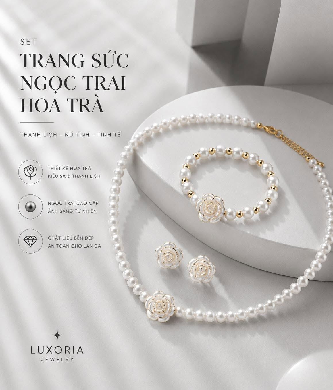 Set Trang Sức Ngọc Trai Hoa Trà
